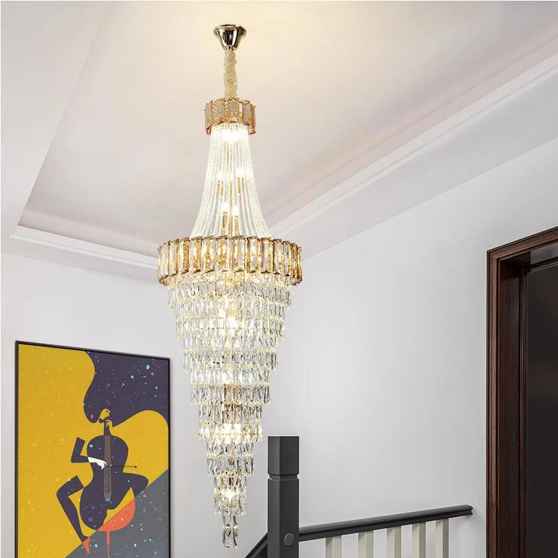 K9 Crystal chandelier American living room lamp luxury villa double staircase decorative lamp hotel lamps