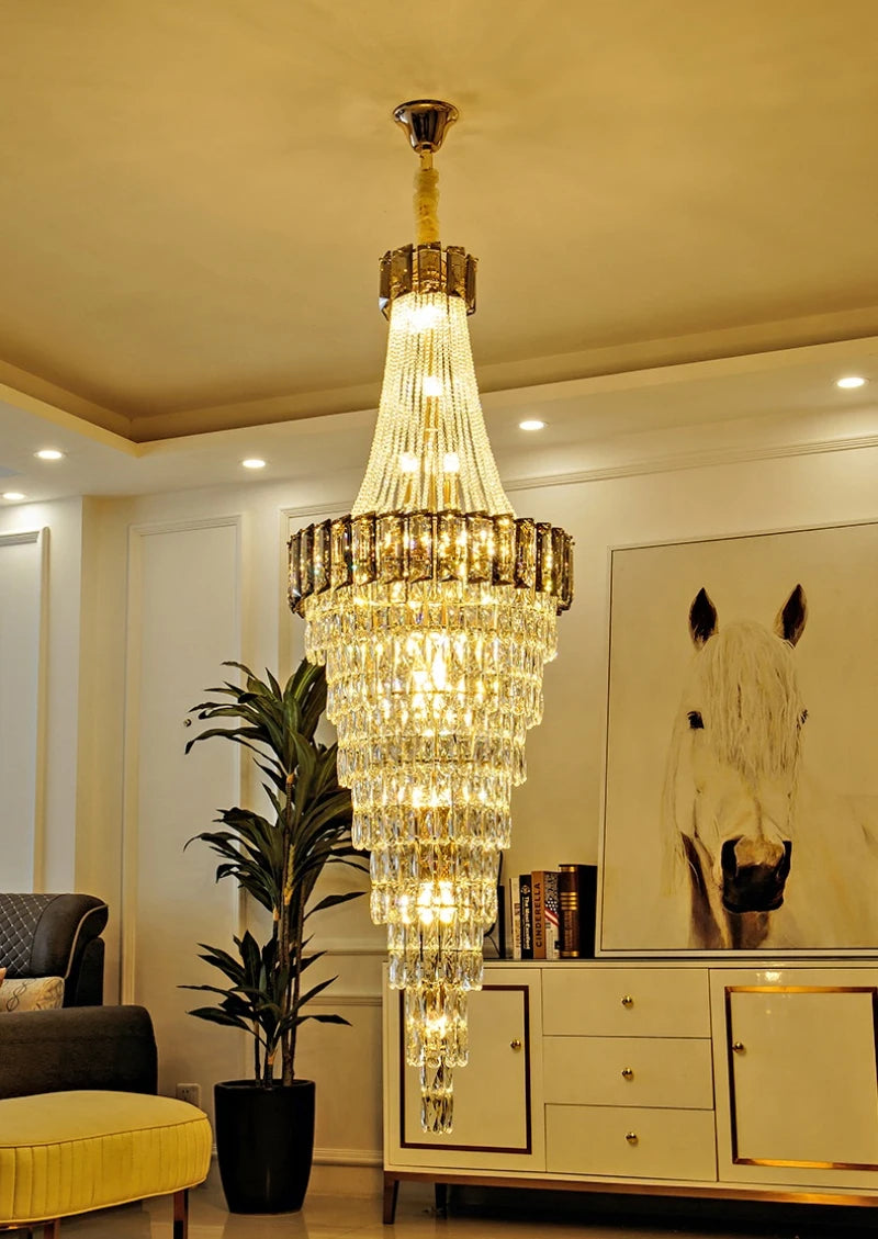 K9 Crystal chandelier American living room lamp luxury villa double staircase decorative lamp hotel lamps