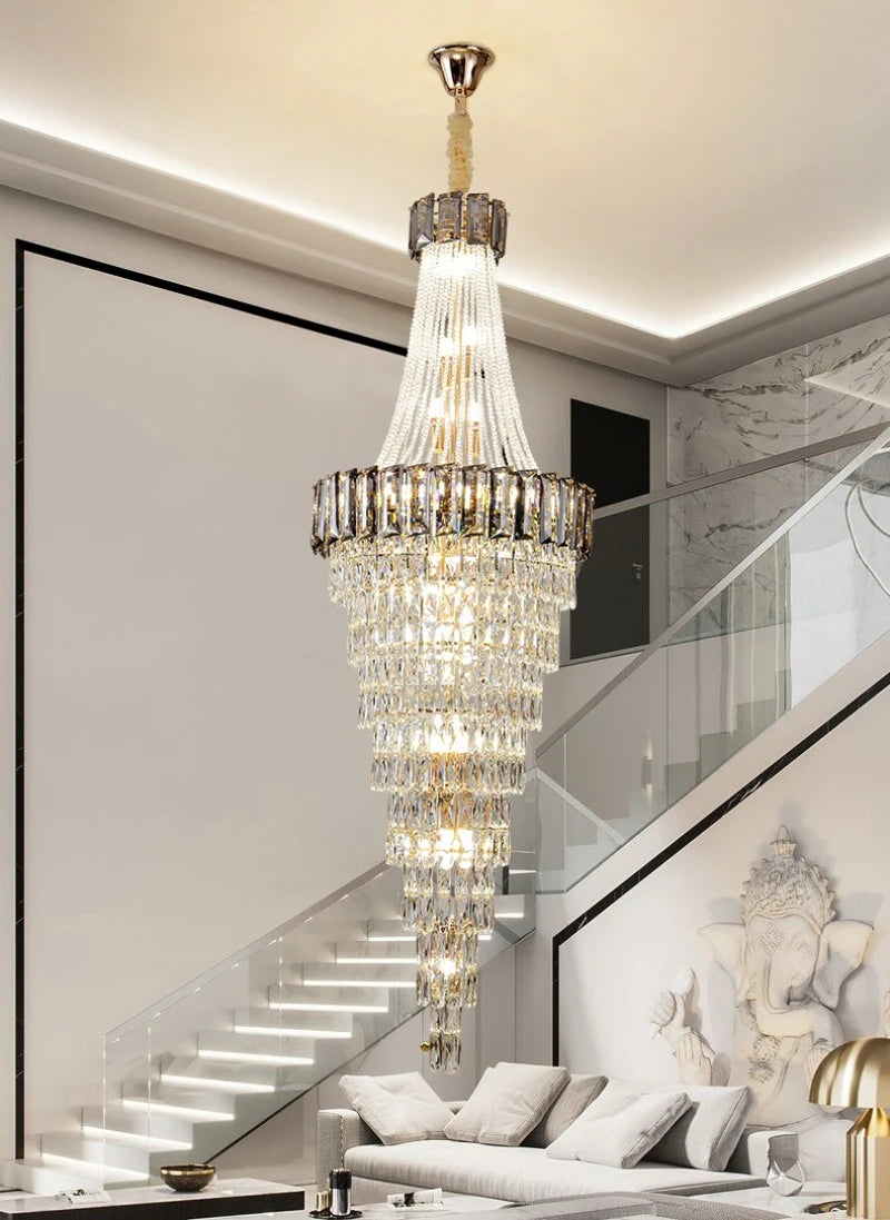 K9 Crystal chandelier American living room lamp luxury villa double staircase decorative lamp hotel lamps