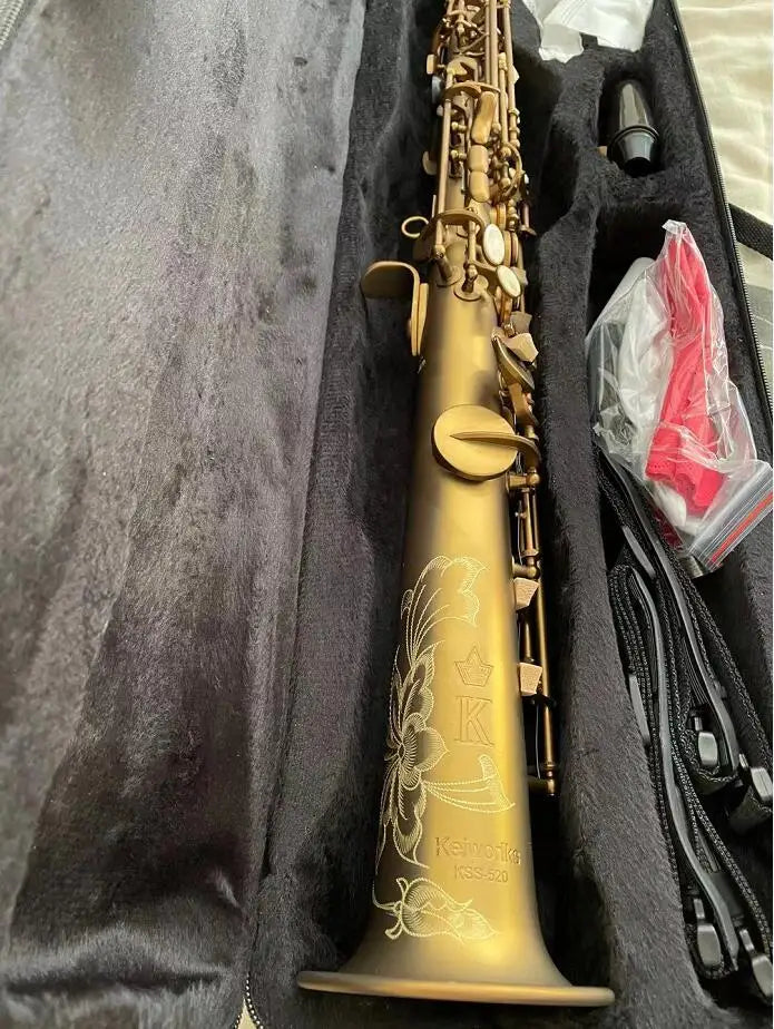 Keiworlks KSS-520 Woodwind B Flat Soprano Saxophone Brass Gold Lacquer Sax With Straight Curved Mouthpiece Saxofone