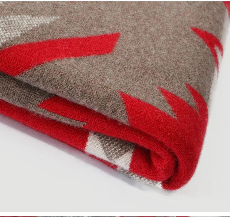 Knitted 100% Cashmere Blanket Geometric Luxury Brand Warm Thick Cashmere Large Stole Oversize Bed Sheet Large Shawl Top