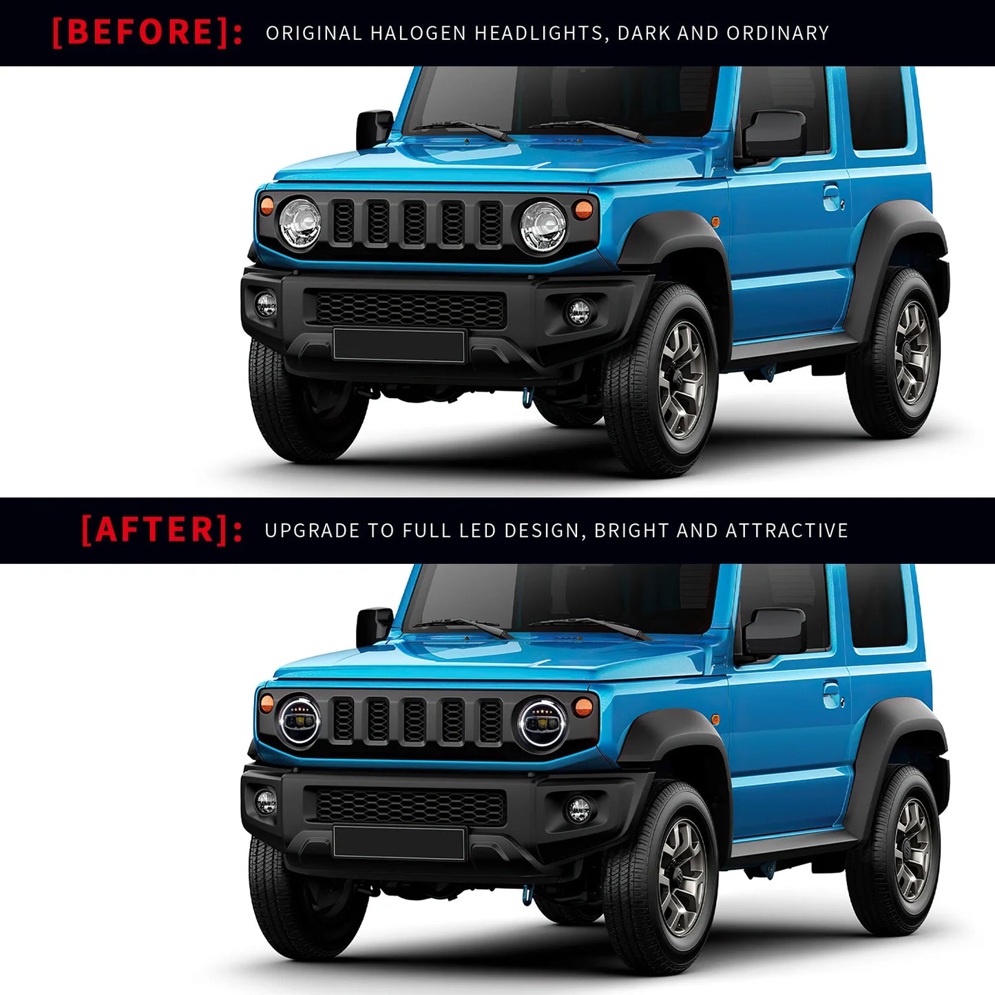 LED Headlight für Wrangler 7 "80W Round mit Halo DRL High Low Beam für Wrangler JK TJ LJ mit H4 H13 Adapter-2 Pack Blue Star