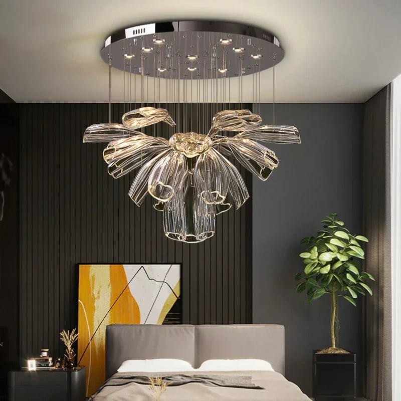 LED Luxury Crystal Chandeliers Living Kitchen Island Hotel Hall Villa Decor Glass Hanging Pendant Lights Gold Silver Lustre