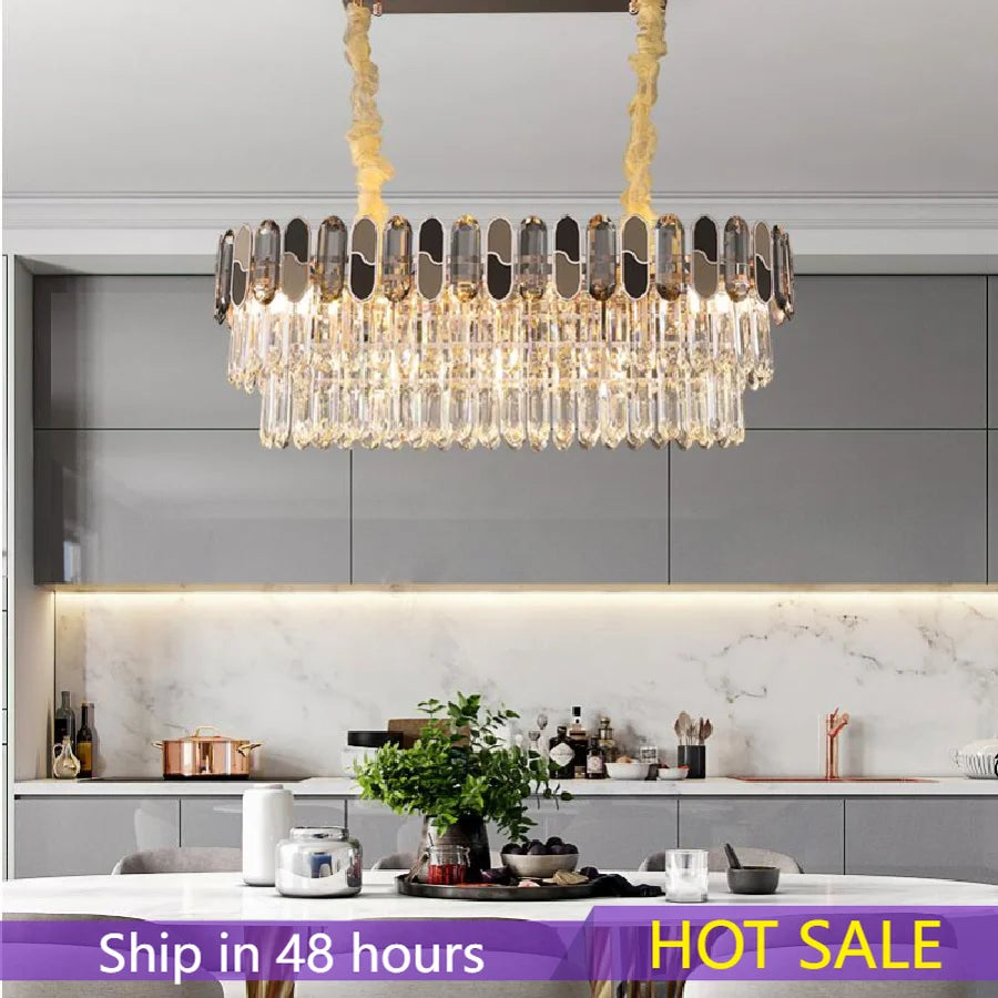 LED crystal chandelier rectangular mixed color villa modern bedroom lamp dining room LED crystal decoration lamp