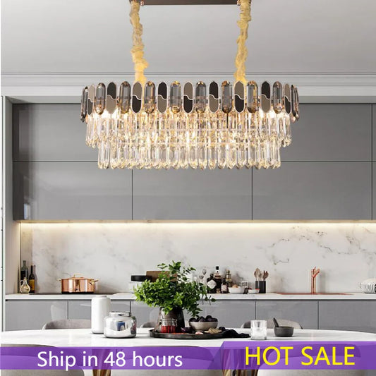 LED crystal chandelier rectangular mixed color villa modern bedroom lamp dining room LED crystal decoration lamp