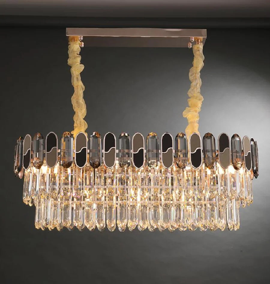 LED crystal chandelier rectangular mixed color villa modern bedroom lamp dining room LED crystal decoration lamp