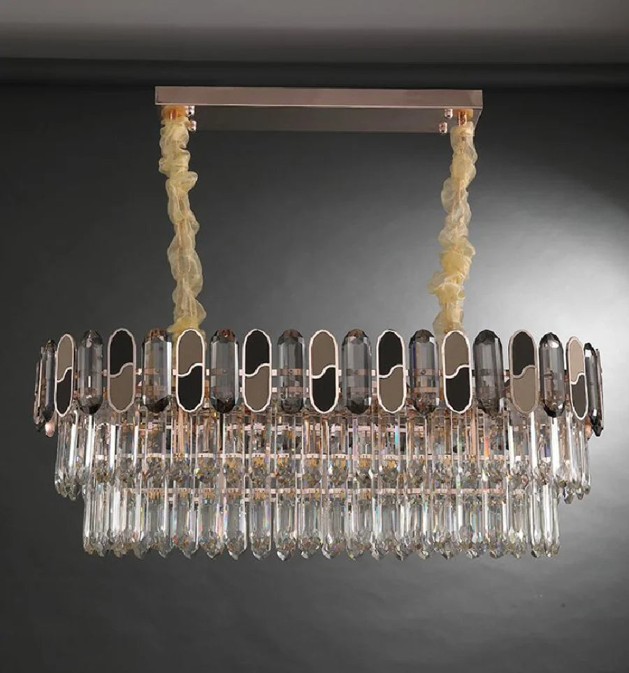 LED crystal chandelier rectangular mixed color villa modern bedroom lamp dining room LED crystal decoration lamp