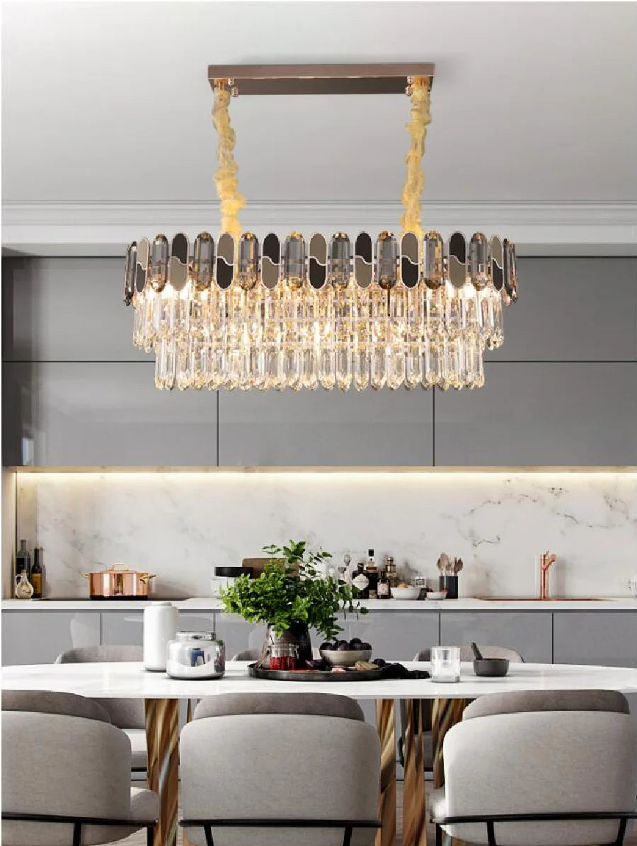 LED crystal chandelier rectangular mixed color villa modern bedroom lamp dining room LED crystal decoration lamp