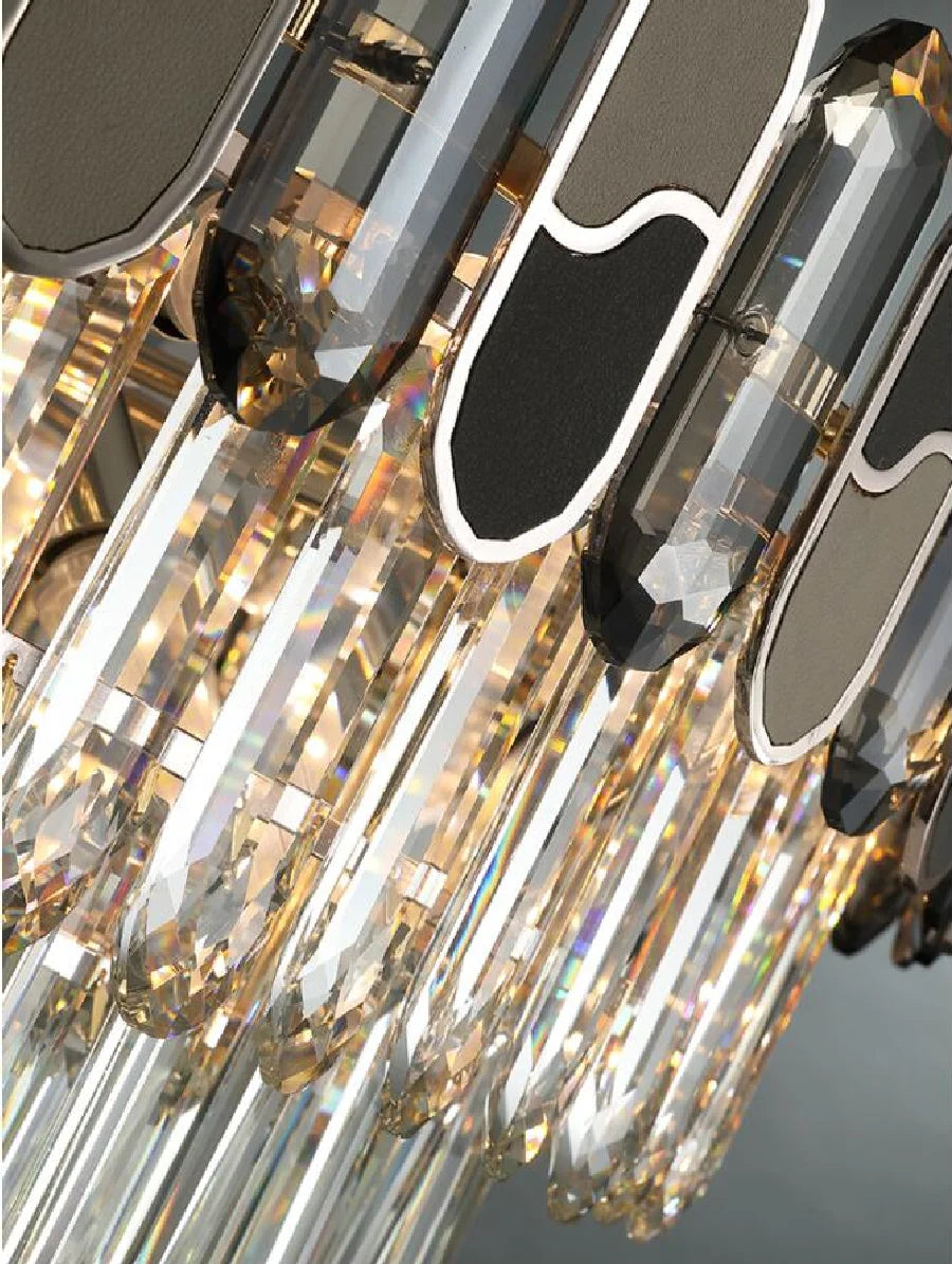 LED crystal chandelier rectangular mixed color villa modern bedroom lamp dining room LED crystal decoration lamp