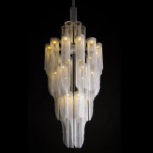 LED luxury aluminum tassel chandelier for the villa living room rotating staircase decorative chandelier custom engineering lamp