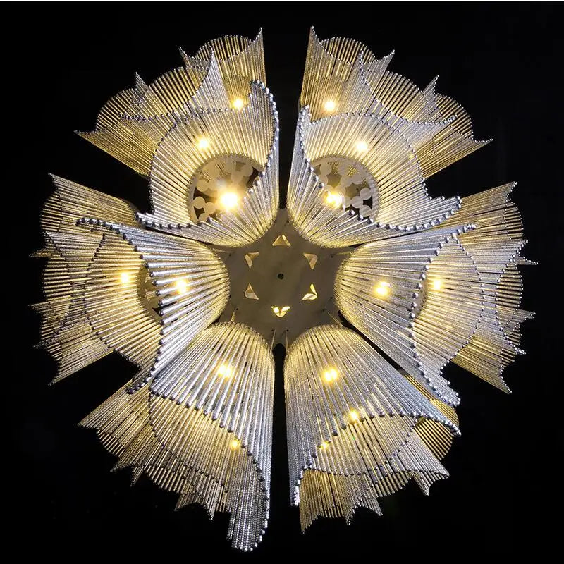 LED luxury aluminum tassel chandelier for the villa living room rotating staircase decorative chandelier custom engineering lamp