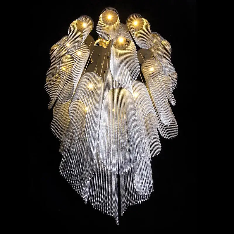 LED luxury aluminum tassel chandelier for the villa living room rotating staircase decorative chandelier custom engineering lamp