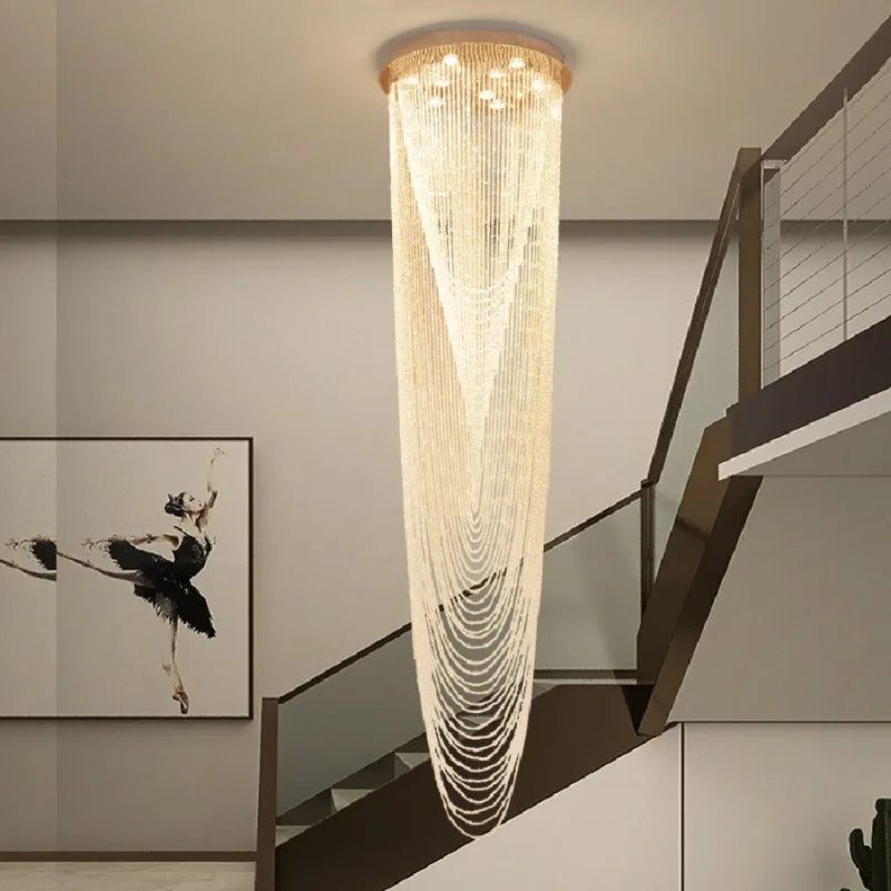 LED pendant lamp Personalized Modern Nordic Crystal Long Staircase Villa Compound Bead Curtain light fixtures for celling lights