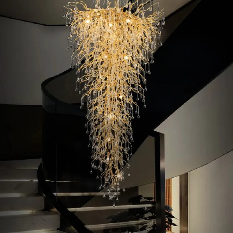LED pendant lamp luxury Creative large crystal chandelier villa living room staircase overhead hotel lobby decorative light gold
