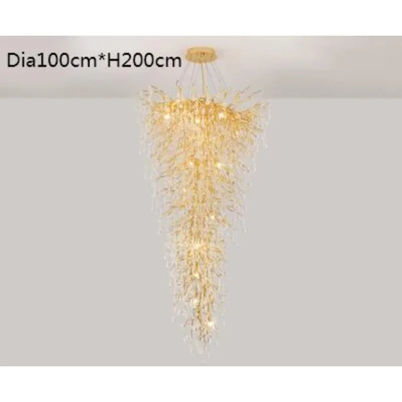 LED pendant lamp luxury Creative large crystal chandelier villa living room staircase overhead hotel lobby decorative light gold