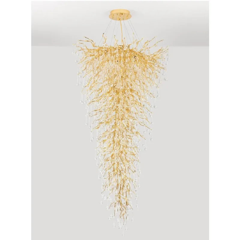 LED pendant lamp luxury Creative large crystal chandelier villa living room staircase overhead hotel lobby decorative light gold