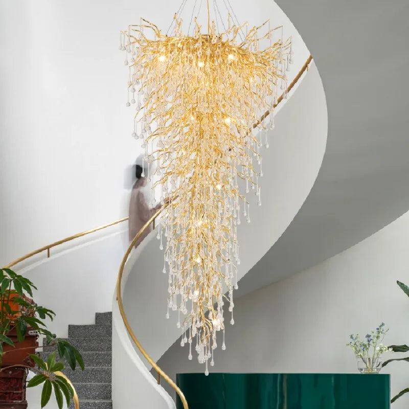 LED pendant lamp luxury Creative large crystal chandelier villa living room staircase overhead hotel lobby decorative light gold