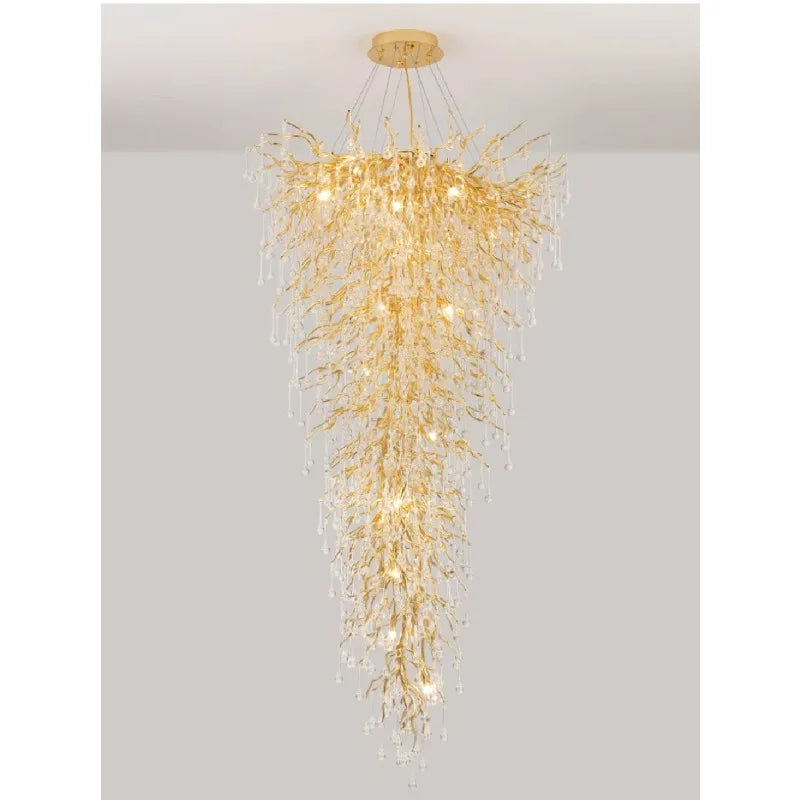 LED pendant lamp luxury Creative large crystal chandelier villa living room staircase overhead hotel lobby decorative light gold