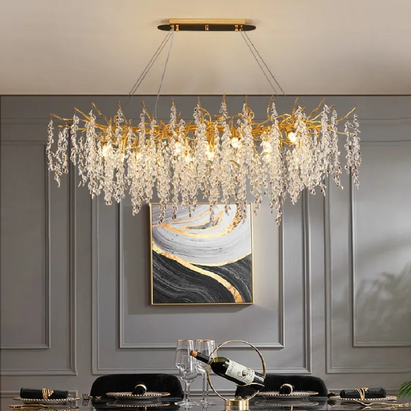 LED pendant lamp luxury Creative modern Nordic crystal villa living room decoration creative branch