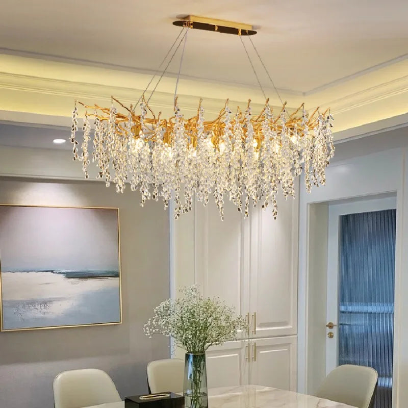 LED pendant lamp luxury Creative modern Nordic crystal villa living room decoration creative branch