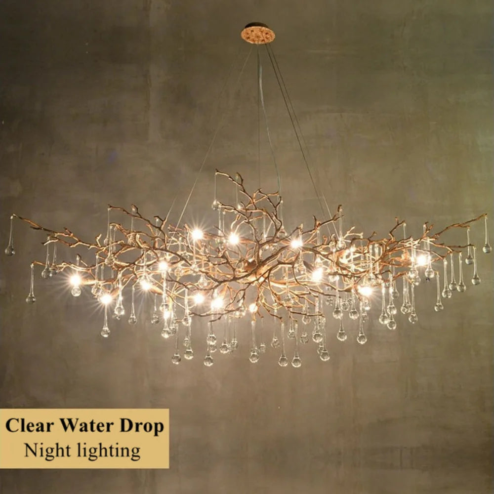 LED pendant lamp luxury Nordic Vintage Creative Rectangle for Duplex Villa bedroom Dining Room Crystal Drops hang Light lustres