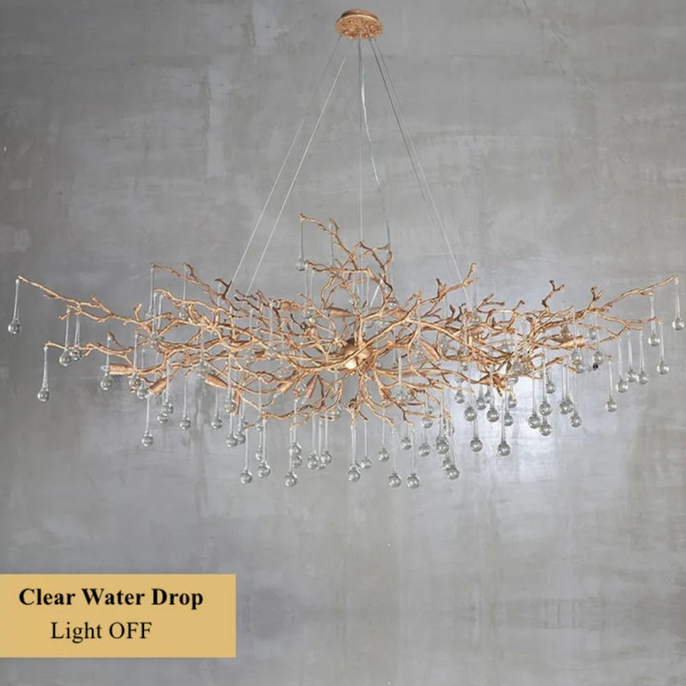 LED pendant lamp luxury Nordic Vintage Creative Rectangle for Duplex Villa bedroom Dining Room Crystal Drops hang Light lustres