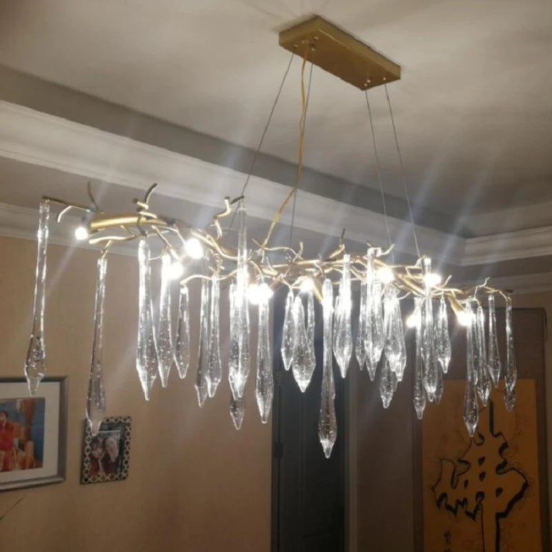 LED pendant lamps luxury modern Branch Crystal Chandelier Lighting Golden Restaurant Warm Wedding Duplex Villa Home Decor lights