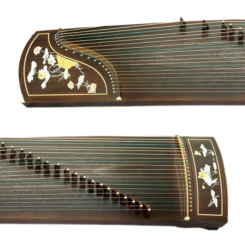 MMOOKA LOMMI Master Advanced Zither Sandalwood Guzheng Instrument 21 Strings Chinese Zither Lotus Pattern Inlay Harp Full Accessories
