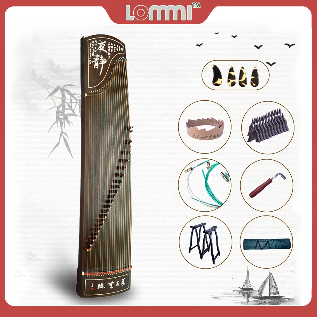 LOMMI Professional 21-String Guzheng Chinese Zither Harp Instrument Koto Paulownia With Stand Carry Bag Bridge Hammer Picks KIT