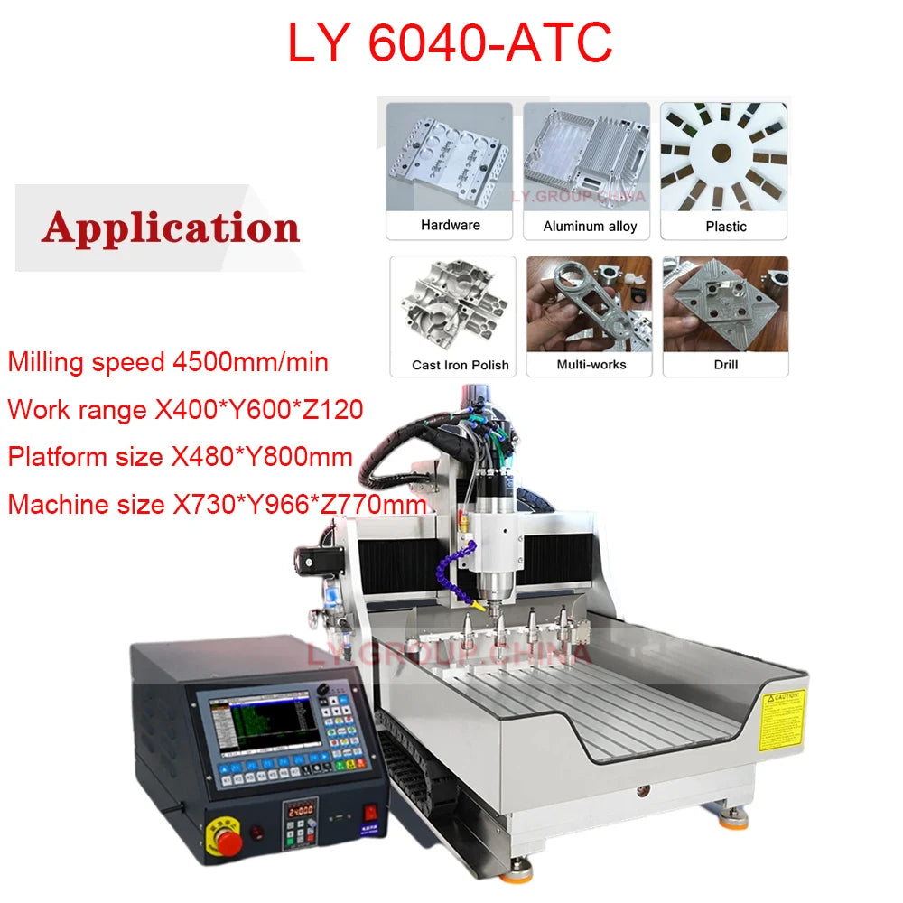 LY6040-ATC CNC Router Engraving Carving Machine Automatic Tip Change Tool Magazine 5PCS 2.2KW Full Square Track Spindle
