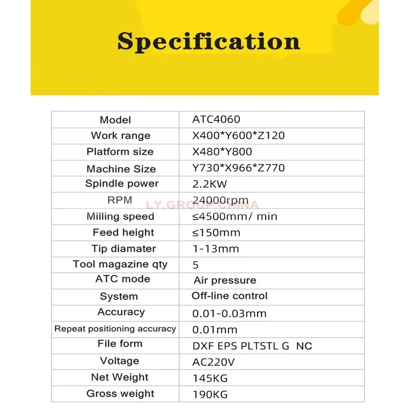 LY6040-ATC CNC Router Engraving Carving Machine Automatic Tip Change Tool Magazine 5PCS 2.2KW Full Square Track Spindle