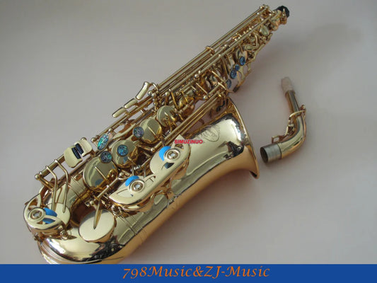 Lacquer Gold Eb Alto Saxophone High F# With-Abalone Buttons