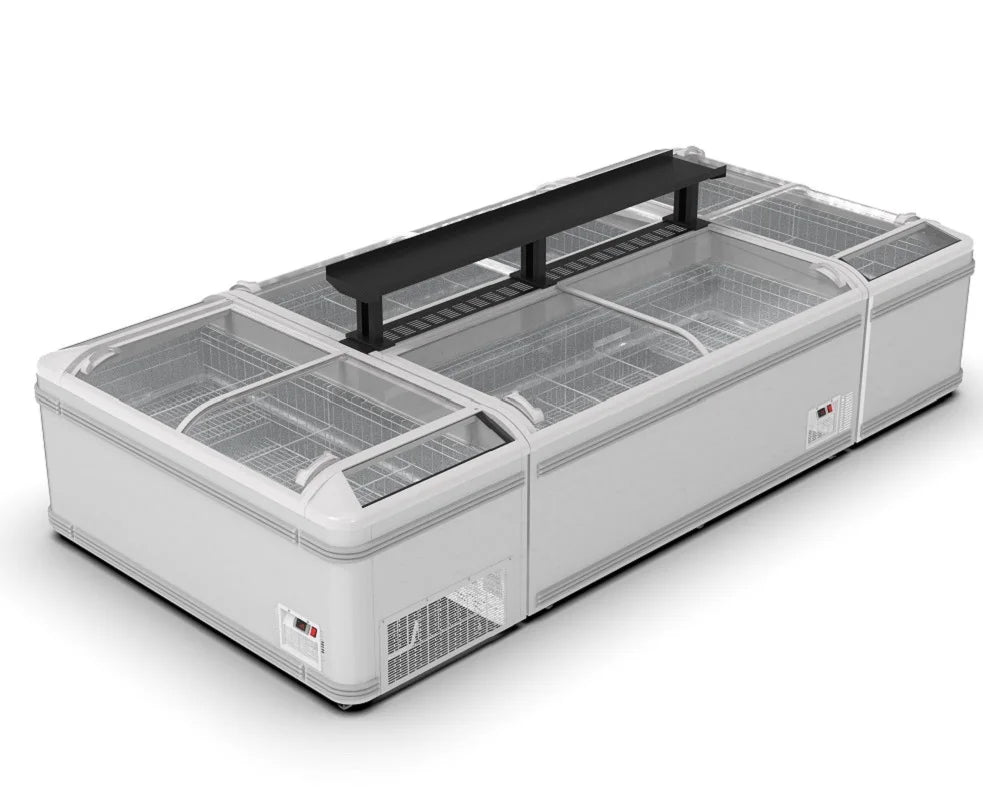 Large Capacity Refrigerator Showcase Curved Glass Door Supermarket Combined Chest Island Freezer