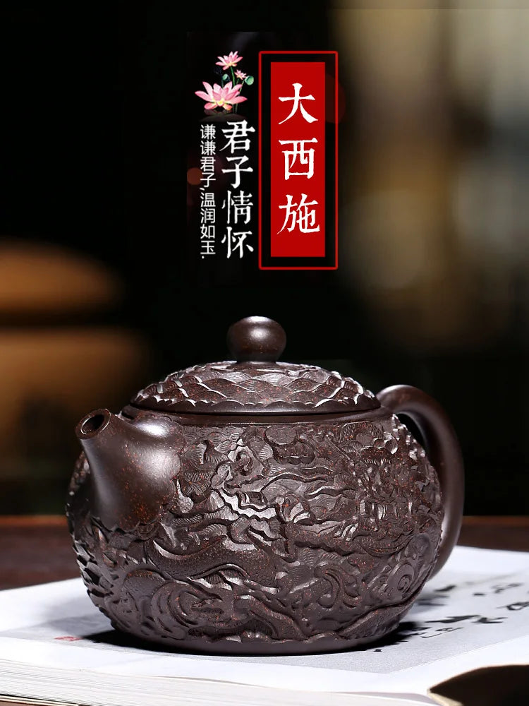 Large Capacity Yixing Purple Clay Pot, Pure Handmade Household Tea Set, Original Mineral Black Gold Sand Soaking