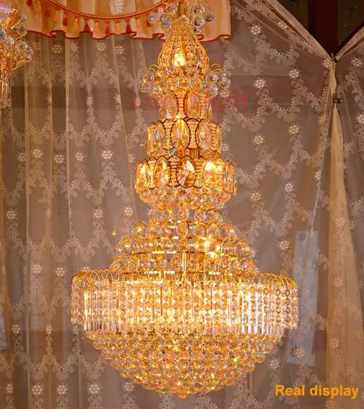 Large Gold Crystal Chandelier Lighting Fixture Luxury K9 Modern Chandelier Living room Hall Villa Hotel Engineering