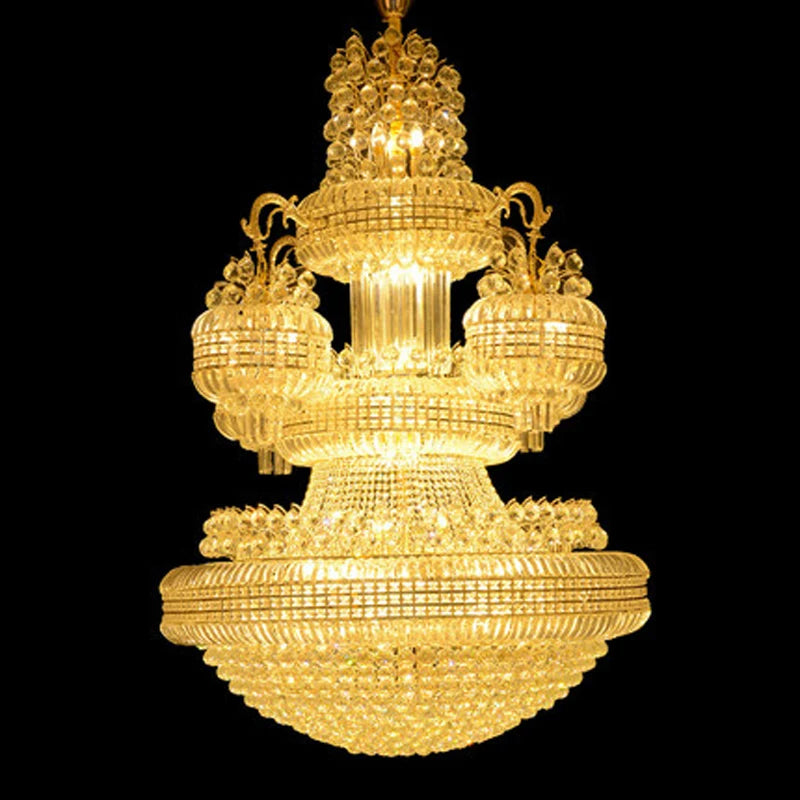 Large Golden Crystal Chandeliers Lights Fixture American Luxury Chandelier European Big Hanging Lamp Villa Hotel Staircase Light