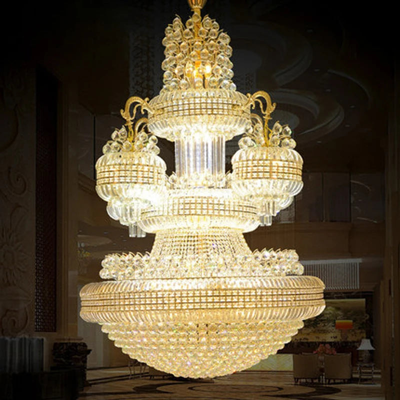 Large Golden Crystal Chandeliers Lights Fixture American Luxury Chandelier European Big Hanging Lamp Villa Hotel Staircase Light