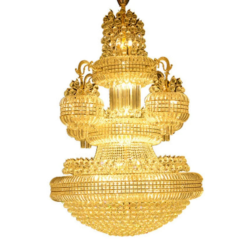 Large Golden Crystal Chandeliers Lights Fixture American Luxury Chandelier European Big Hanging Lamp Villa Hotel Staircase Light