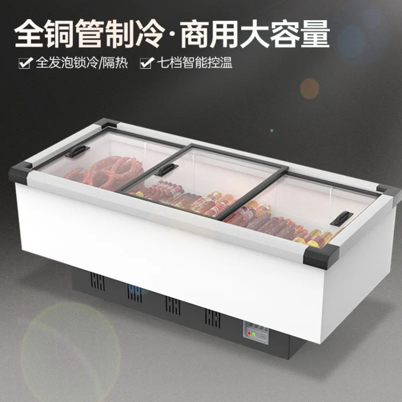 Large capacity commercial large freezer, horizontal flat island energy-saving freezer, freezer, freezer, fresh-keeping quick fre