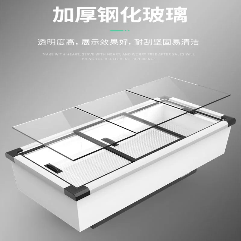 Large capacity commercial large freezer, horizontal flat island energy-saving freezer, freezer, freezer, fresh-keeping quick fre