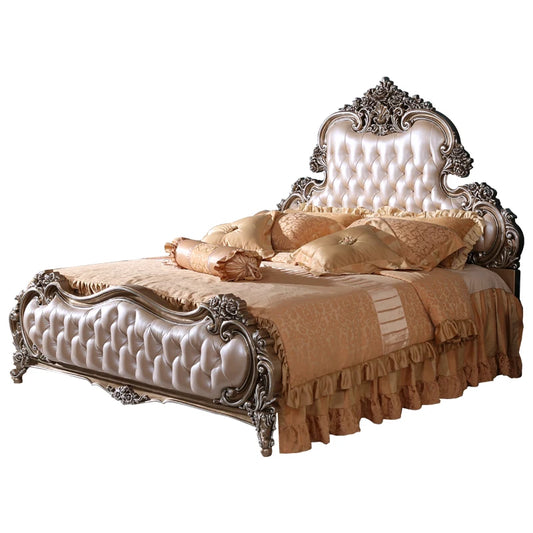 Leather double bed 1.8M luxurious European solid wood master bedroom bed neoclassical wedding bed