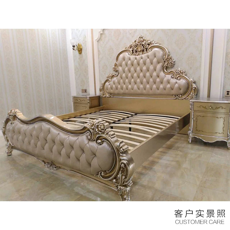 Leather double bed 1.8M luxurious European solid wood master bedroom bed neoclassical wedding bed