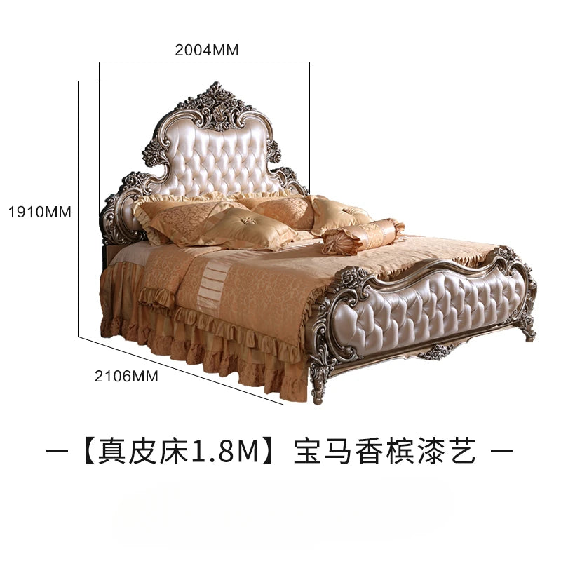 Leather double bed 1.8M luxurious European solid wood master bedroom bed neoclassical wedding bed