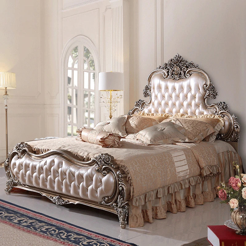 Leather double bed 1.8M luxurious European solid wood master bedroom bed neoclassical wedding bed