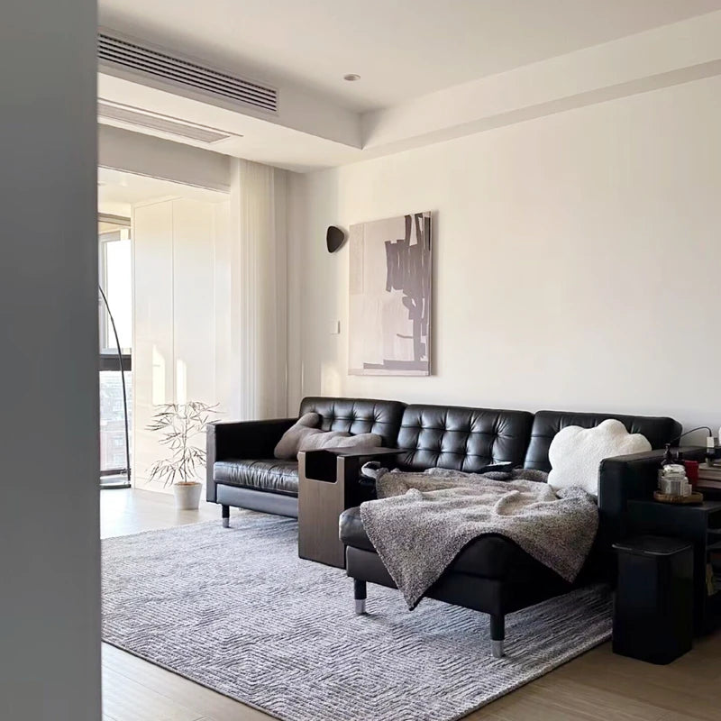 Leather living room luxury small apartment first floor leather Italian minimalist sofa