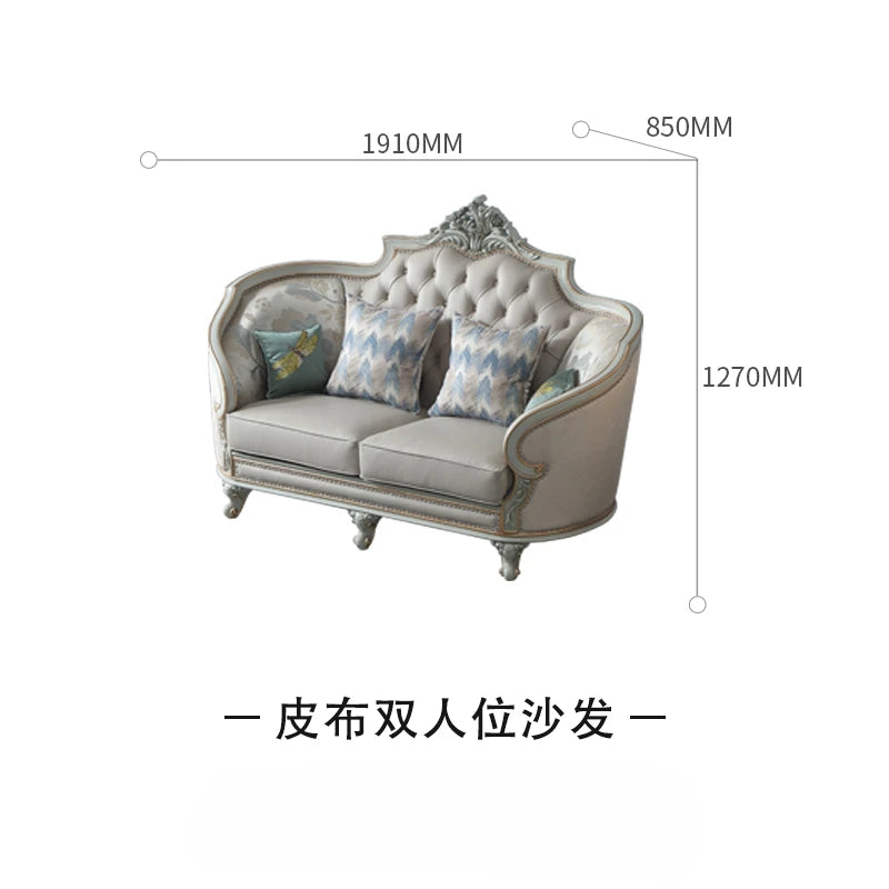 Leather sofa combination European solid wood furniture beech carved living room high-grade sofa