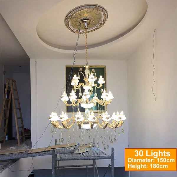Led Crystal Chandelier Lighting European Luxury Zinc alloy Chandeliers Hotel Villa Living Room Originality Imitation Jade