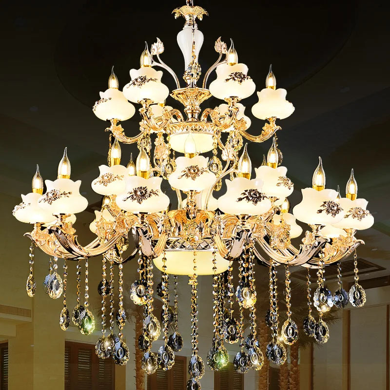 Led Crystal Chandelier Lighting European Luxury Zinc alloy Chandeliers Hotel Villa Living Room Originality Imitation Jade