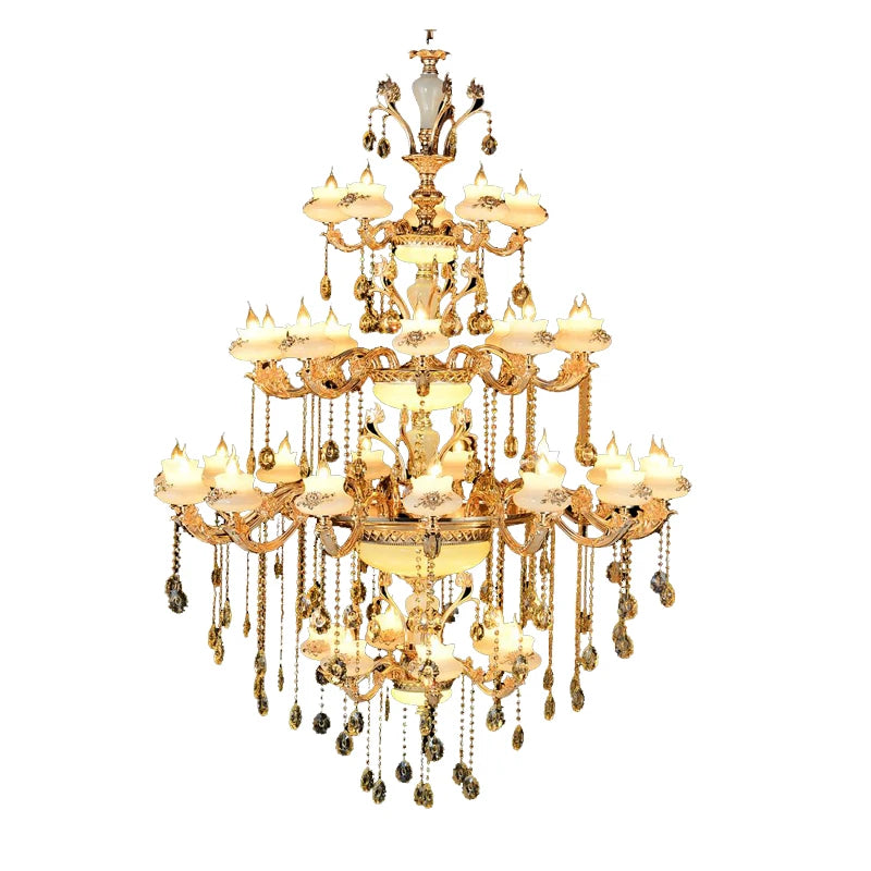 Led Crystal Chandelier Lighting European Luxury Zinc alloy Chandeliers Hotel Villa Living Room Originality Imitation Jade
