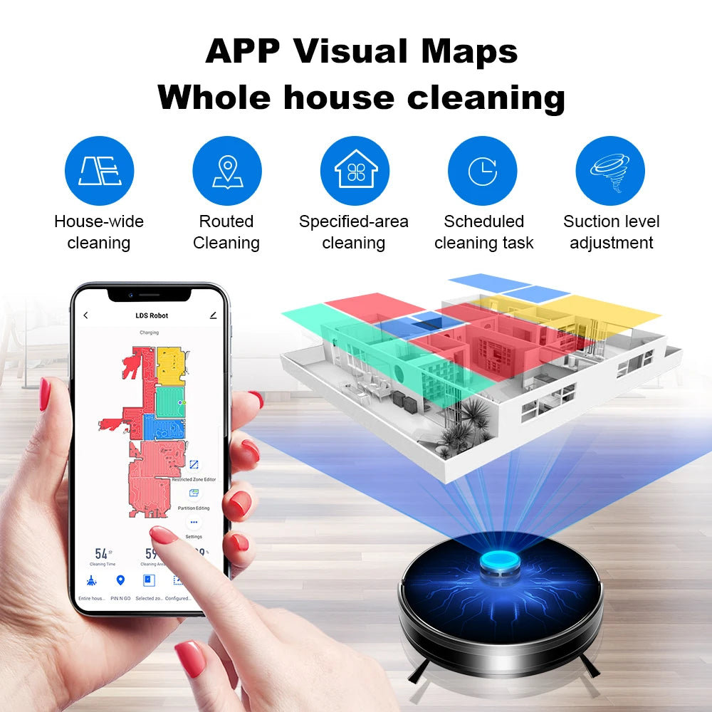 Liectroux/LILIN XR500 Robot Vacuum Cleaner,Laser System,6500Pa,Smart Home Appliance,Restricted Area Map,Zone Cleaning for Carpet